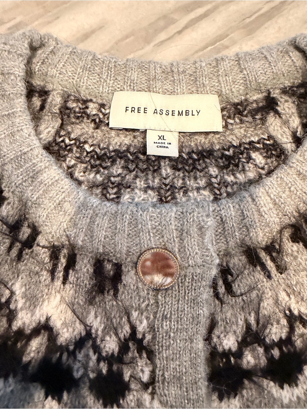 Cozy Gray Fair Isle Cardigan Sweater - Picture 2 of 6